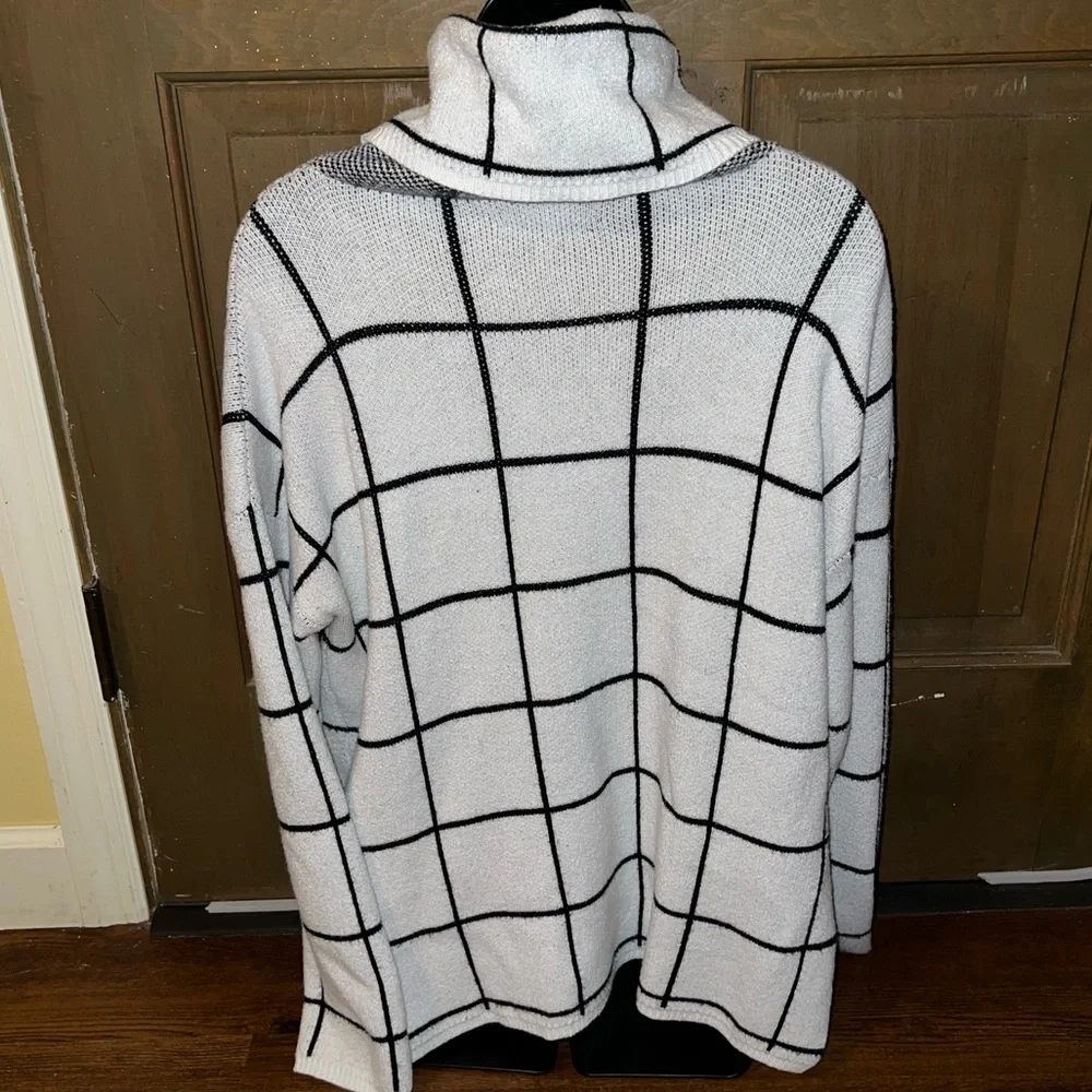 Ecowish White & Black Striped Turtleneck Long Sleeve Relaxed Fit Sweater Size L - Picture 4 of 9